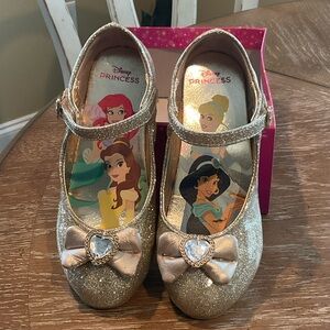 Disney Princess Gold Glitter Shoes with Heart Bow Toddler Girl Size 12